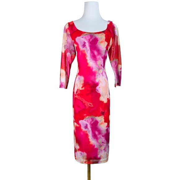 $345 Black‎ Halo Livley Watercolor 3/4 Sleeve Sheath Bodycon Dress Size XL - Picture 3 of 10